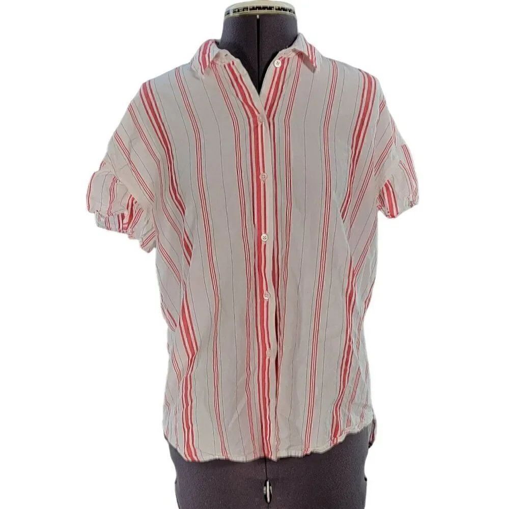 Madewell Stripe Short Sleeve Button Up Shirt Sz XXS